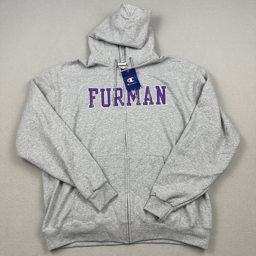 Furman University Hoodie Men Extra Large Heather Gray Champion Full Zip NCAA XL